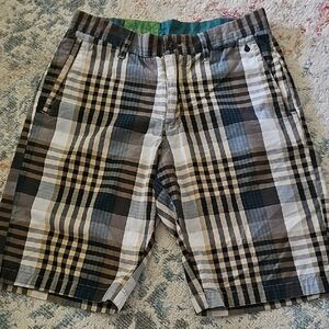 Volcom Stone Plaid Retro Skate Shorts Men’s 30 Blue, Brown, Beige, White